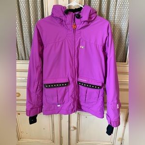 Women’s snowboard/ski jacket, size S, Fuschia, removable hood, fleece lining